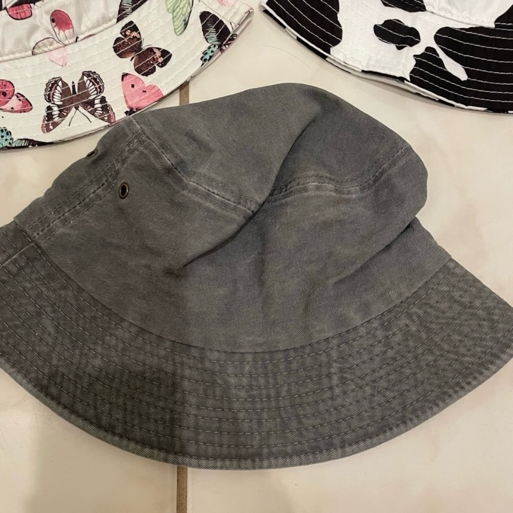 Bundle of 3 Bucket Hats – Petals and Peacocks + Solid Gray - Picture 2 of 8